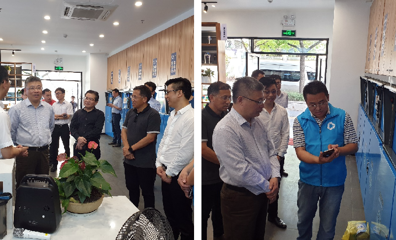 
2019年6月5日，上海市靜安區(qū)委書記陸曉棟等領(lǐng)導(dǎo)視察上海中器靜安區(qū)再生資源E站

